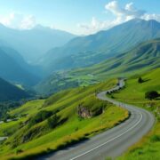 Winding roads through green hills and mountains.