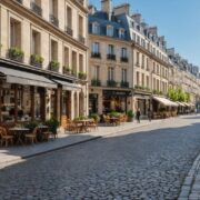 Quaint Parisian street with cafes and cobblestones