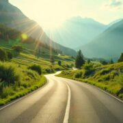 Scenic road through green landscape, perfect for travel inspiration.