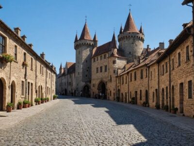 Medieval street leading to ancient castle