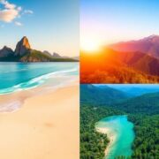 Collage of picturesque vacation destinations for 2024.