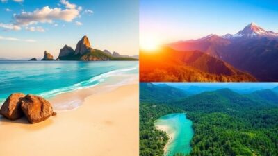 Collage of picturesque vacation destinations for 2024.