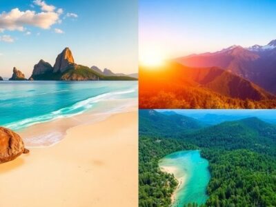 Collage of picturesque vacation destinations for 2024.