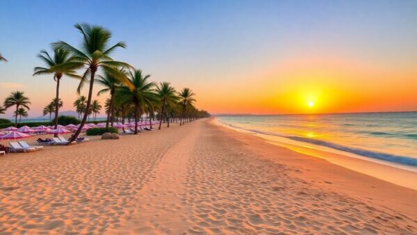 Beautiful beach at sunset, perfect for November getaway.